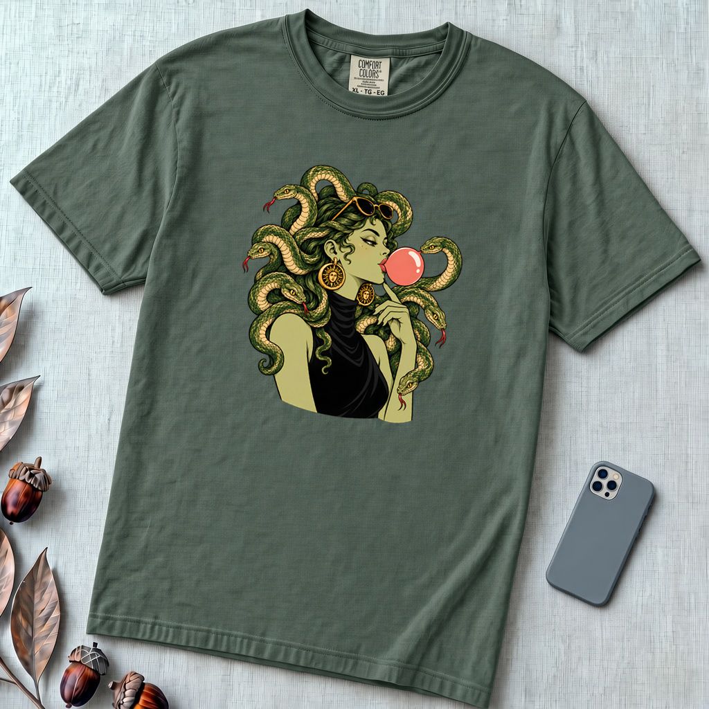 Medusa Bubblegum T-Shirt - Blue Spruce unfolded t-shirt mockup