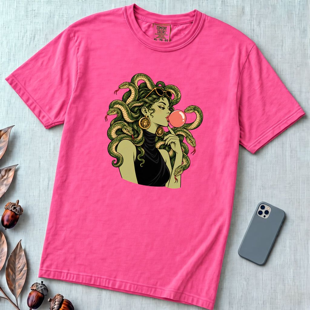 Medusa Bubblegum T-Shirt - Neon Pink unfolded t-shirt mockup