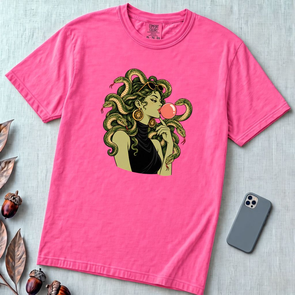 Medusa Bubblegum T-Shirt - Neon Pink unfolded t-shirt mockup