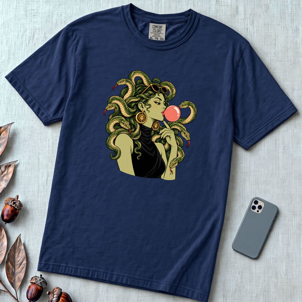 Medusa Bubblegum T-Shirt - True Navy unfolded t-shirt mockup