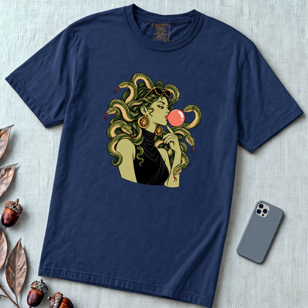 Medusa Bubblegum T-Shirt - True Navy unfolded t-shirt mockup