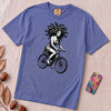 Medusa Gorgon on a Bicycle T-Shirt, Greek Mythology Tee - Flo Blue unfolded t-shirt mockup