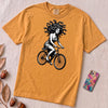 Medusa Gorgon on a Bicycle T-Shirt, Greek Mythology Tee - Mustard unfolded t-shirt mockup