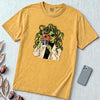 Medusa Instant Camera T-Shirt, Snake Hair Graphic - Mustard unfolded t-shirt mockup