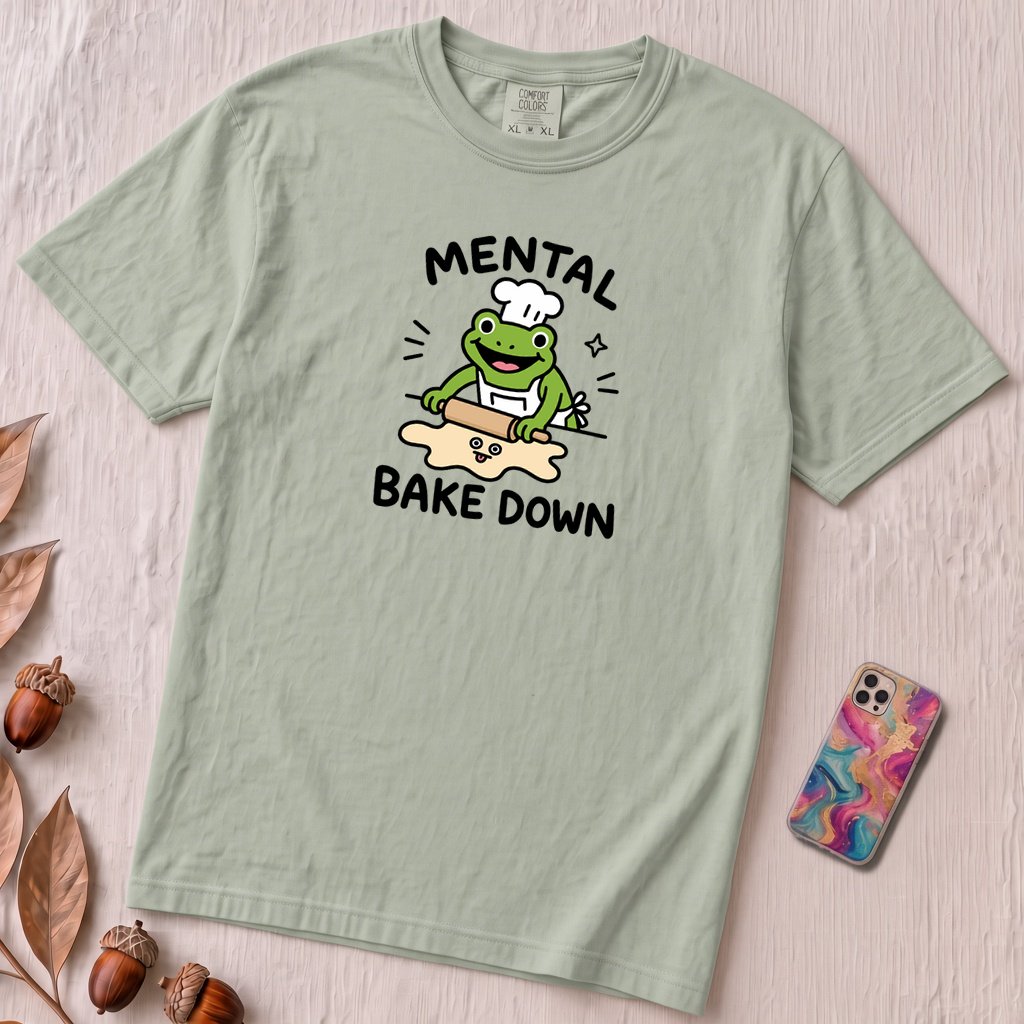Mental Bake Down Frog T-Shirt - Bay unfolded t-shirt mockup