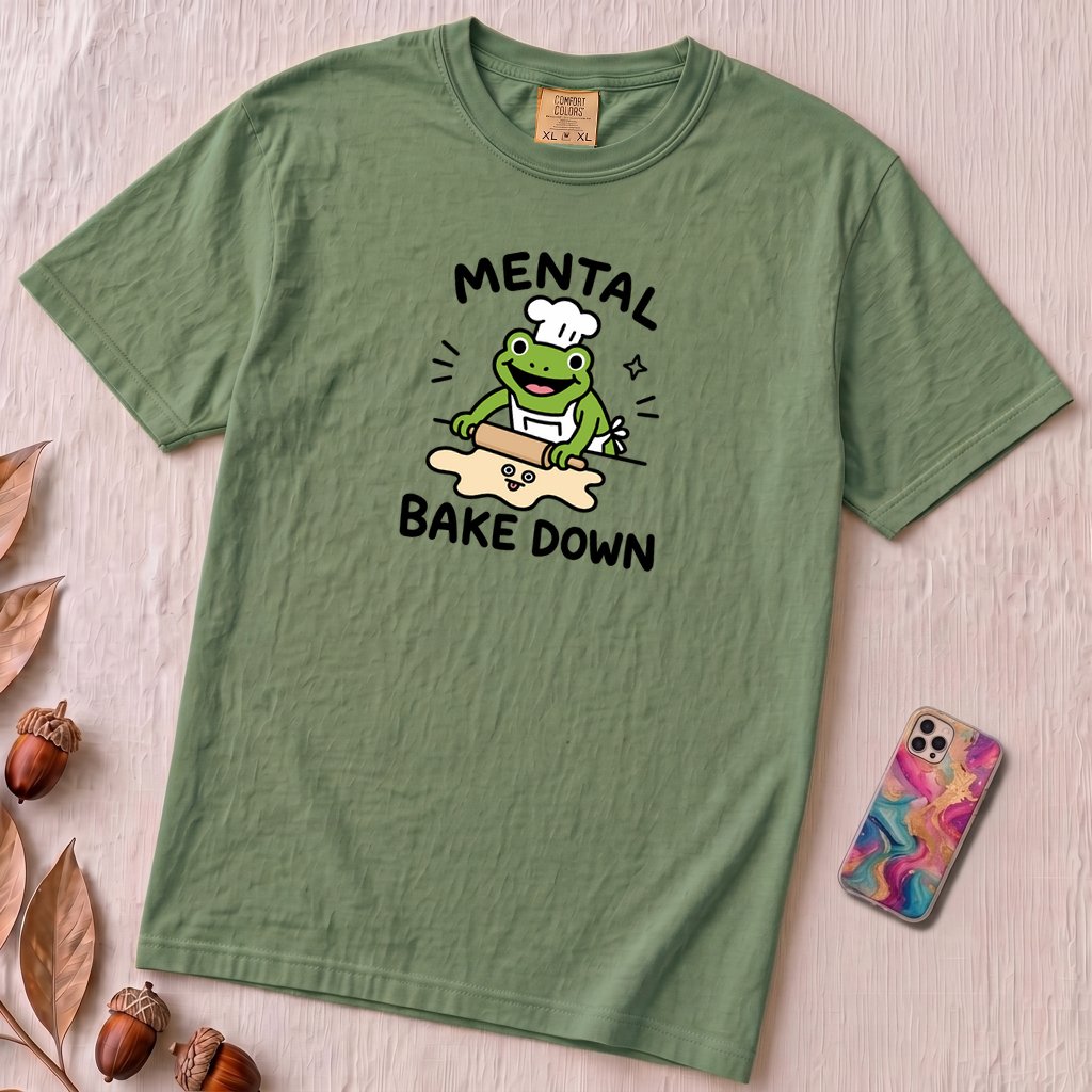 Mental Bake Down Frog T-Shirt - Light Green unfolded t-shirt mockup