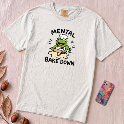 Mental Bake Down Frog T-Shirt - White unfolded t-shirt mockup