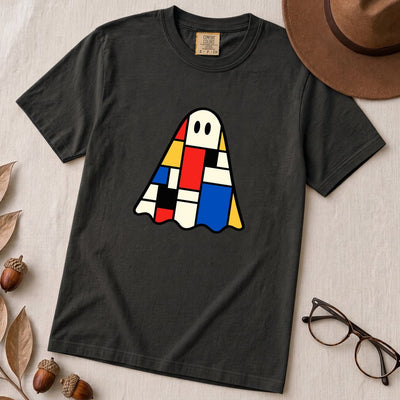 Mondrian-Inspired Ghost T-Shirt - Black unfolded t-shirt mockup
