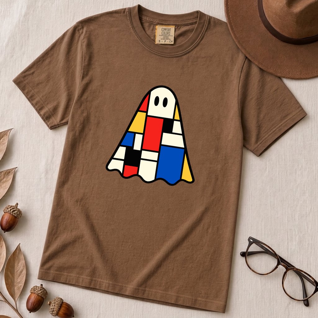 Mondrian-Inspired Ghost T-Shirt - Espresso unfolded t-shirt mockup