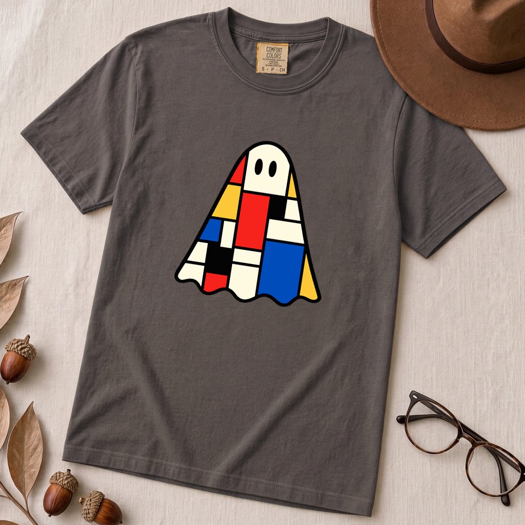 Mondrian-Inspired Ghost T-Shirt - Graphite unfolded t-shirt mockup