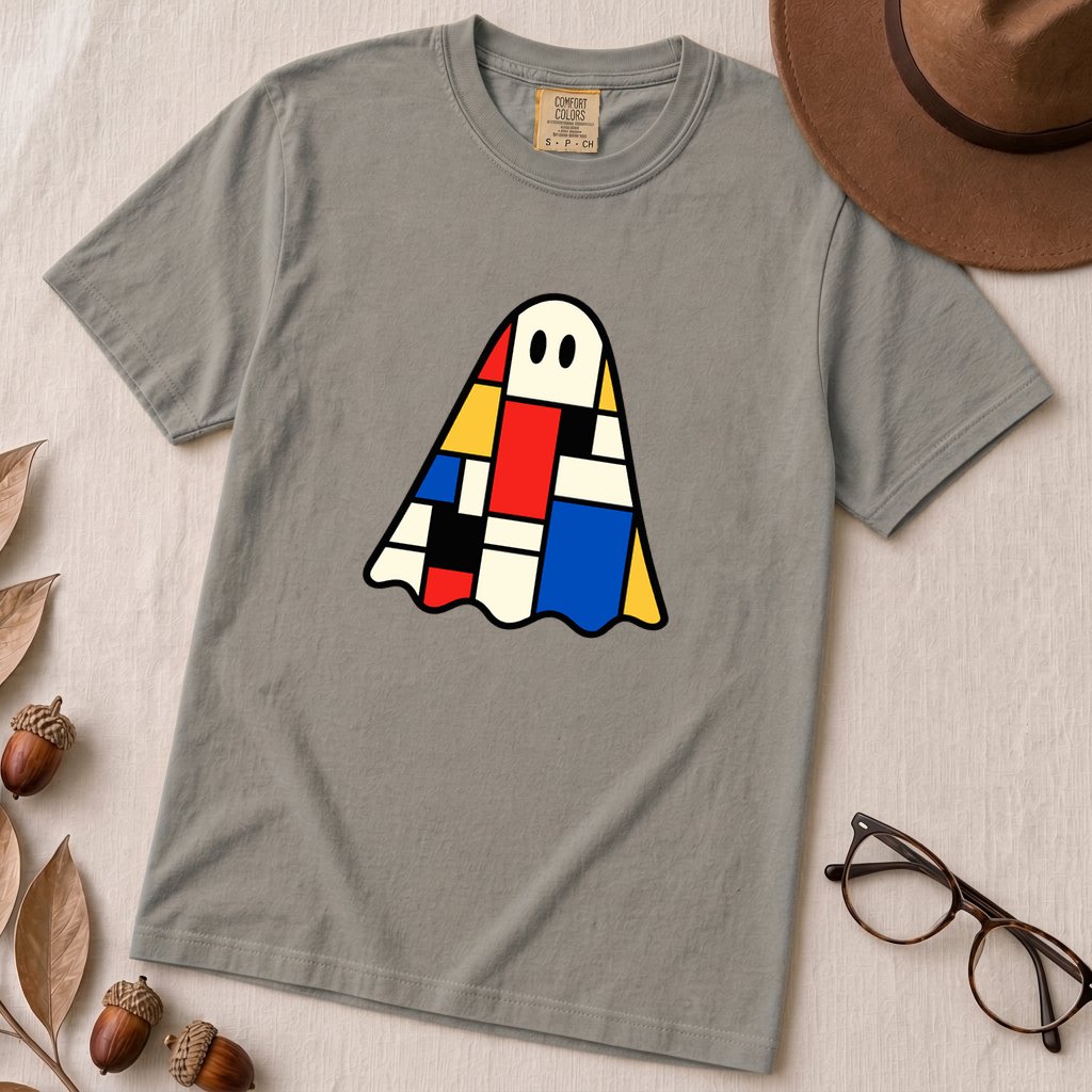 Mondrian-Inspired Ghost T-Shirt - Grey unfolded t-shirt mockup