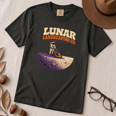 Moon Landscaping Since 1969 T-Shirt - Black unfolded t-shirt mockup