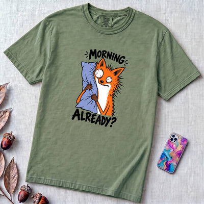 Morning Already Shirt, Funny Fox T-Shirt - Light Green unfolded t-shirt mockup