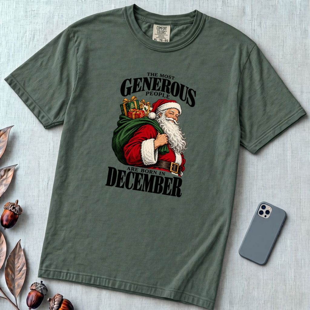 Most Generous People Are Born In December T-Shirt - Blue Spruce unfolded t-shirt mockup