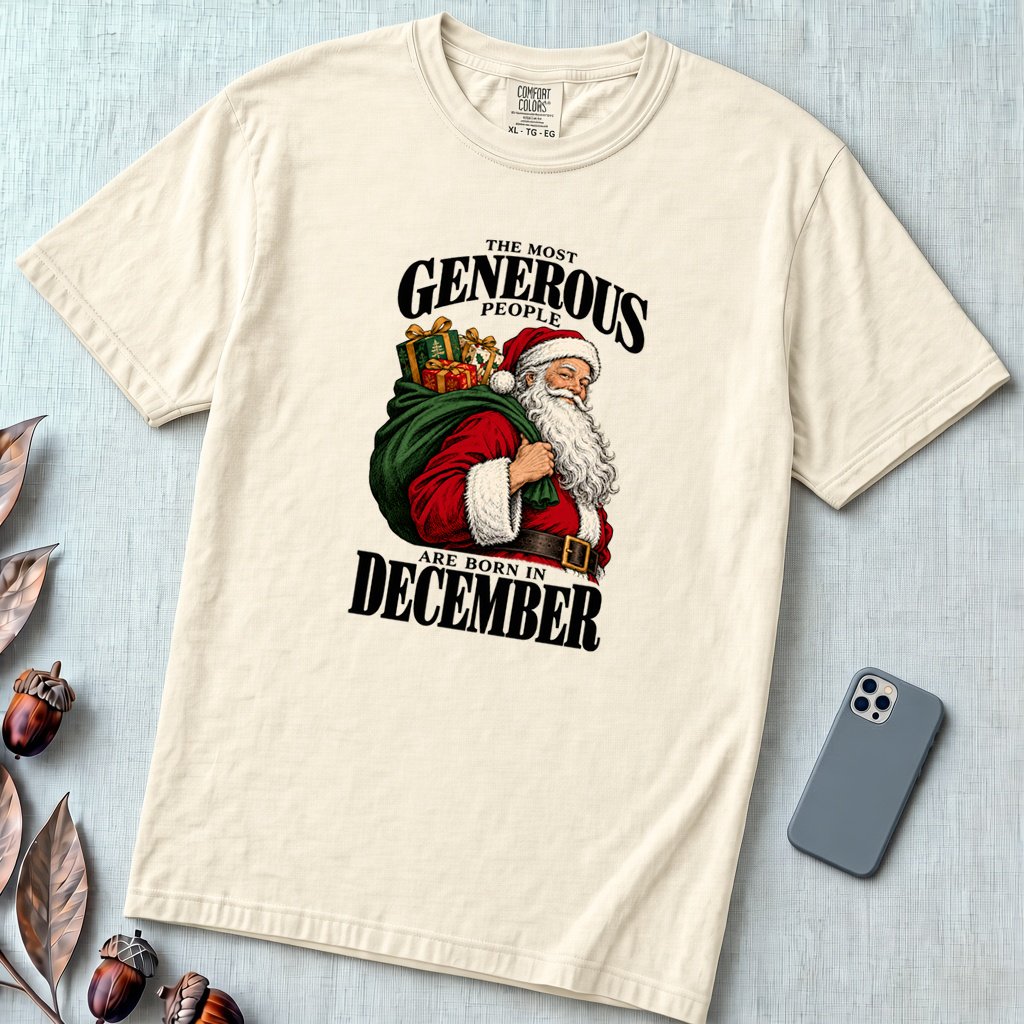 Most Generous People Are Born In December T-Shirt - Ivory unfolded t-shirt mockup