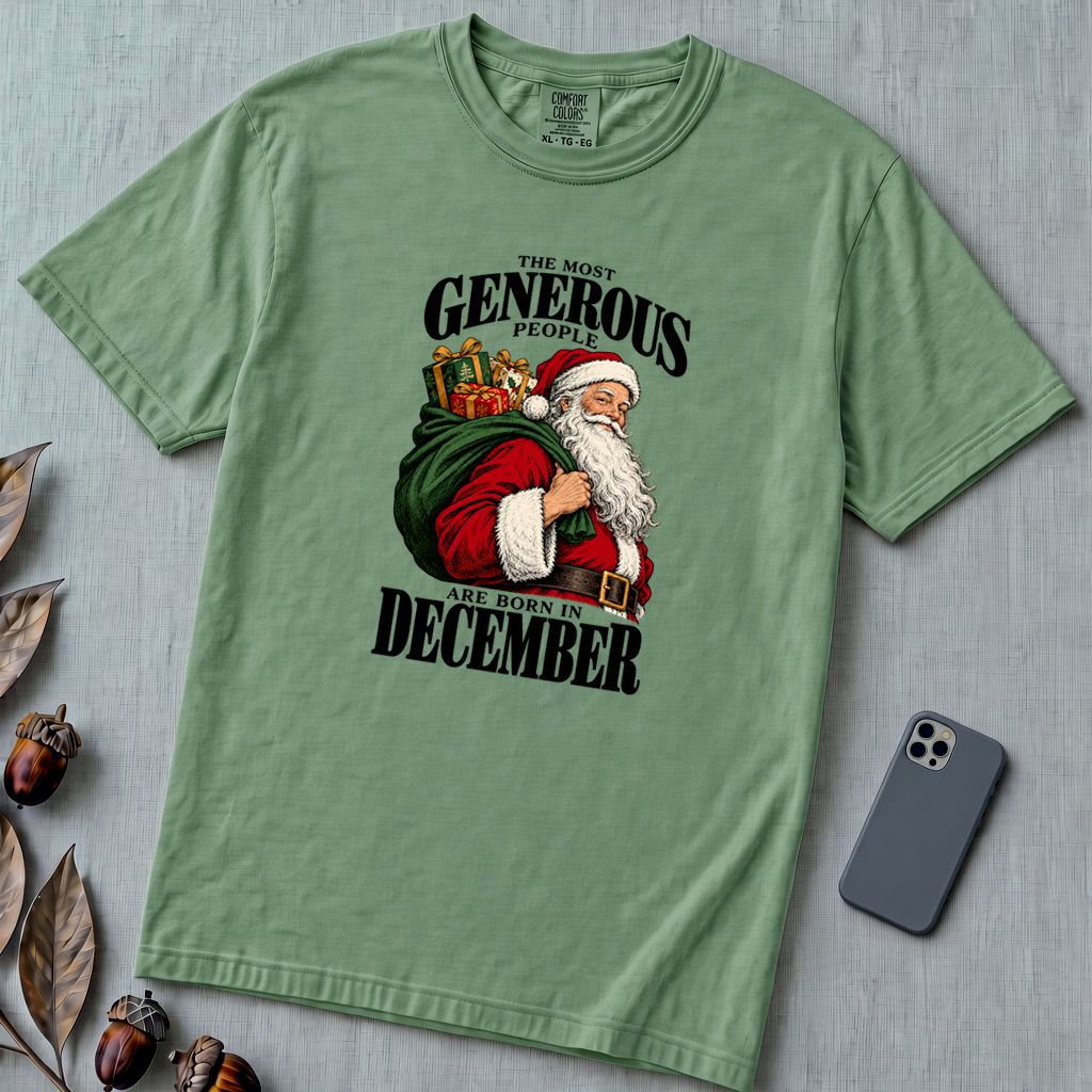 Most Generous People Are Born In December T-Shirt - Light Green unfolded t-shirt mockup
