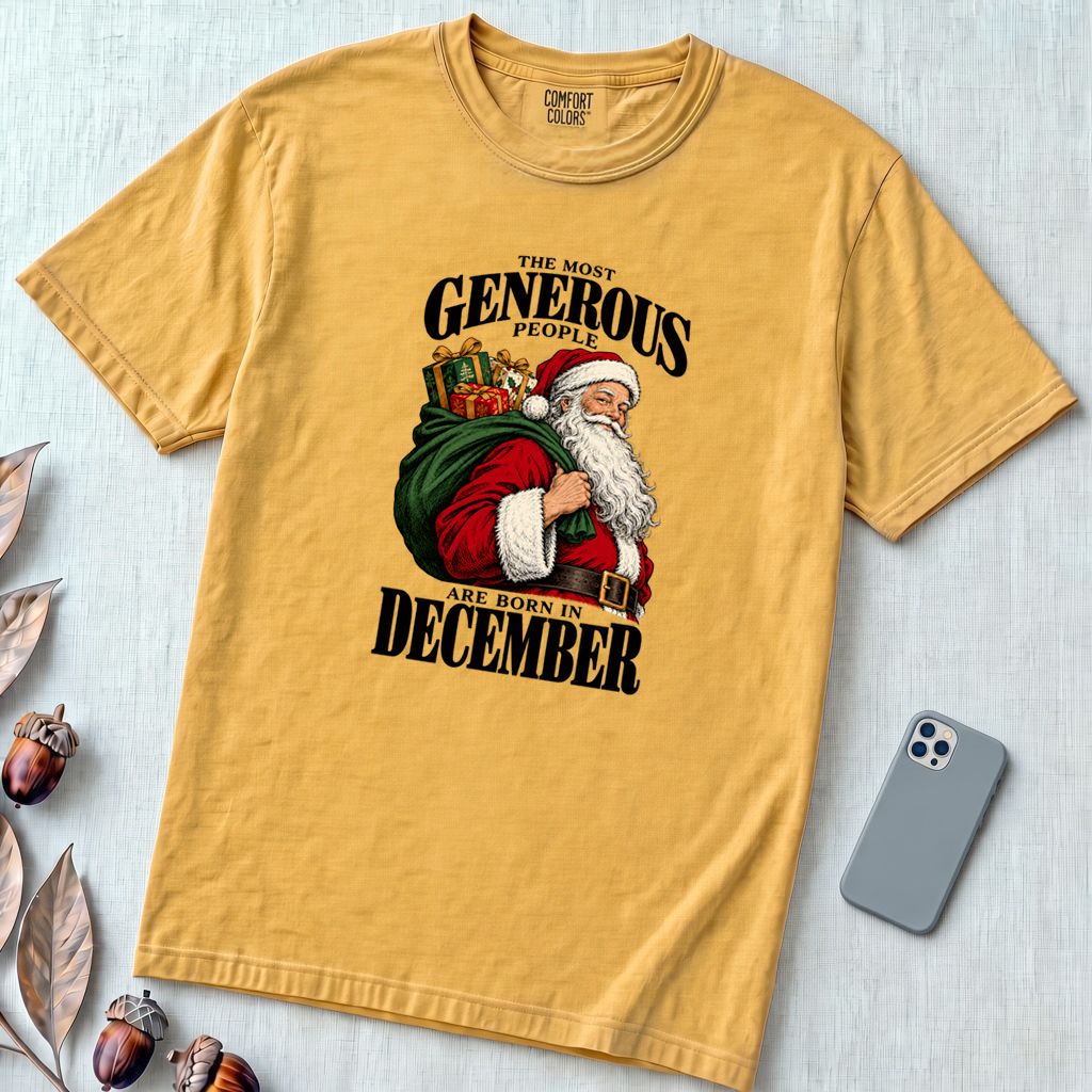 Most Generous People Are Born In December T-Shirt - Mustard unfolded t-shirt mockup