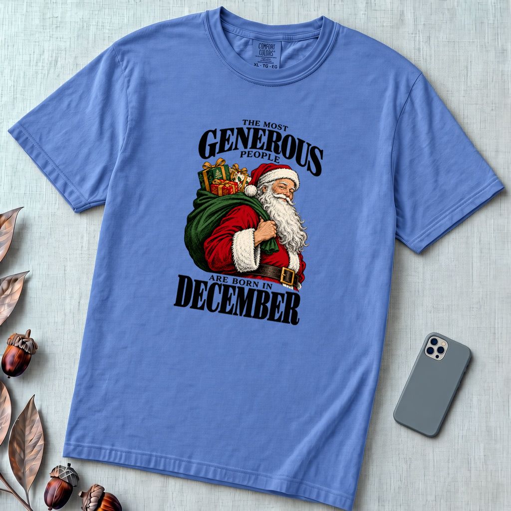 Most Generous People Are Born In December T-Shirt - Mystic Blue unfolded t-shirt mockup