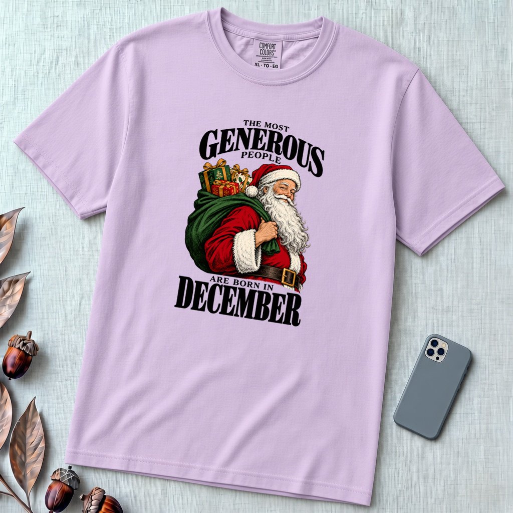 Most Generous People Are Born In December T-Shirt - Orchid unfolded t-shirt mockup