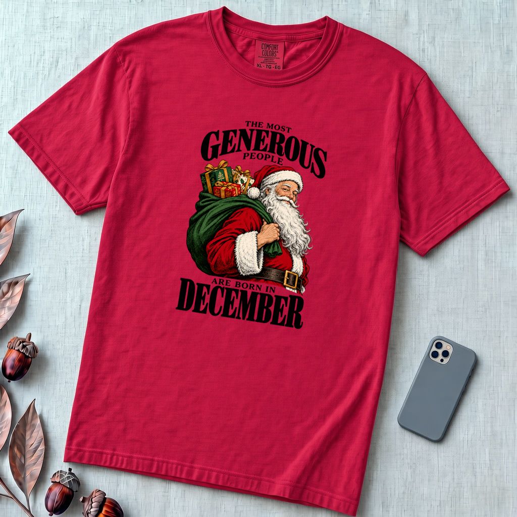 Most Generous People Are Born In December T-Shirt - Red unfolded t-shirt mockup
