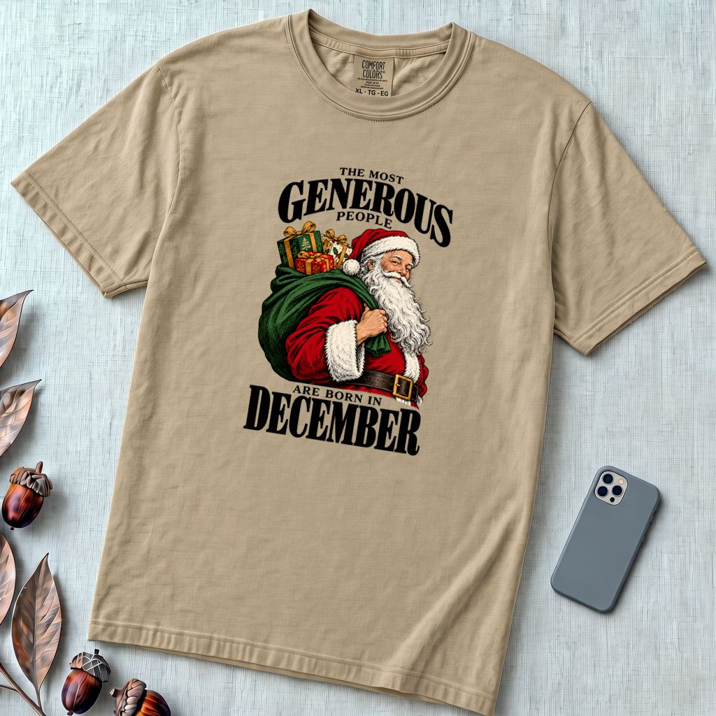 Most Generous People Are Born In December T-Shirt - Sandstone unfolded t-shirt mockup