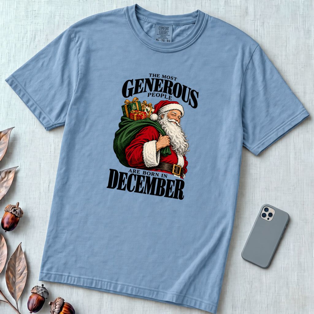Most Generous People Are Born In December T-Shirt - Washed Denim unfolded t-shirt mockup