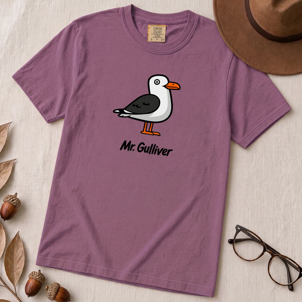 Mr. Gulliver Seagull T-Shirt - Berry unfolded t-shirt mockup