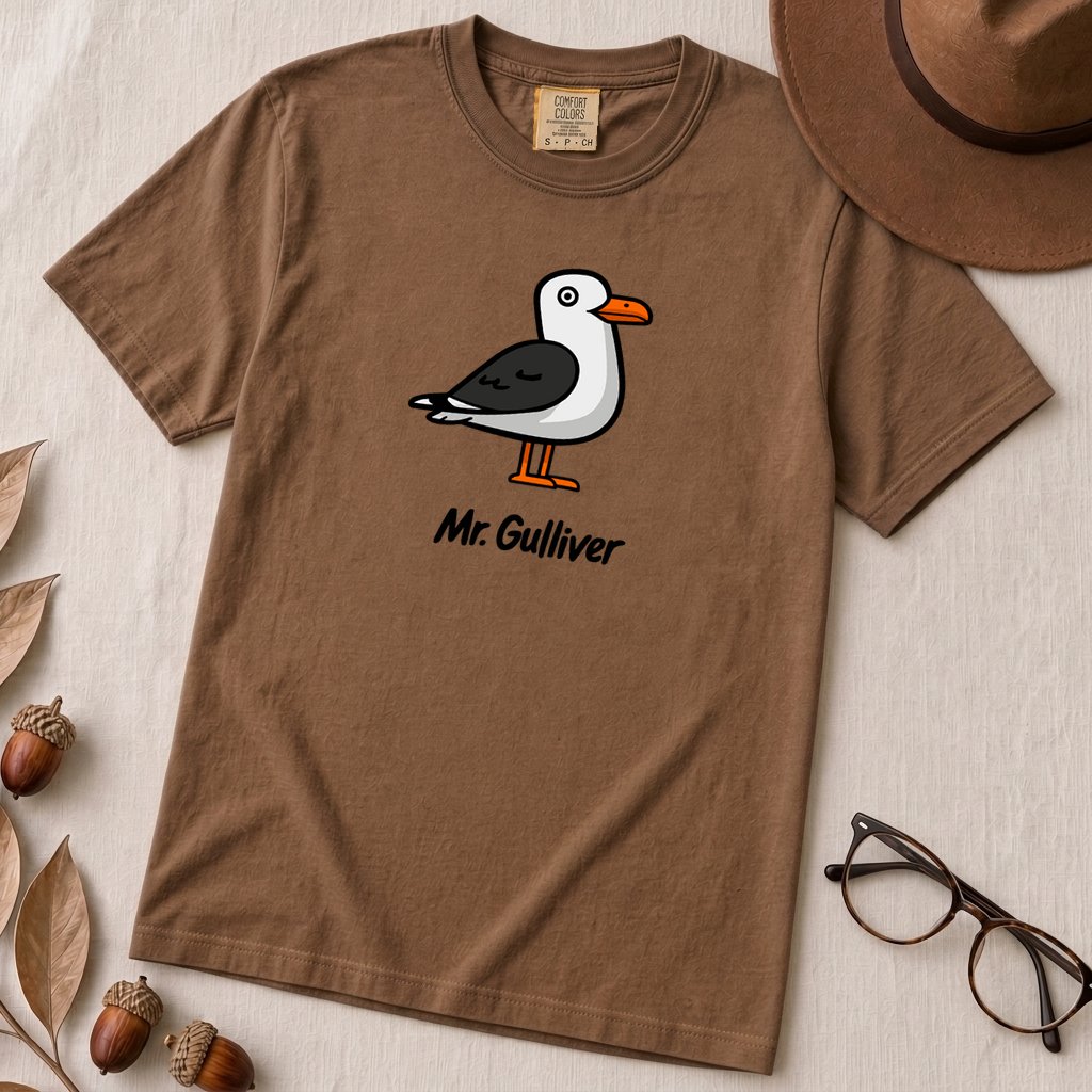 Mr. Gulliver Seagull T-Shirt - Espresso unfolded t-shirt mockup