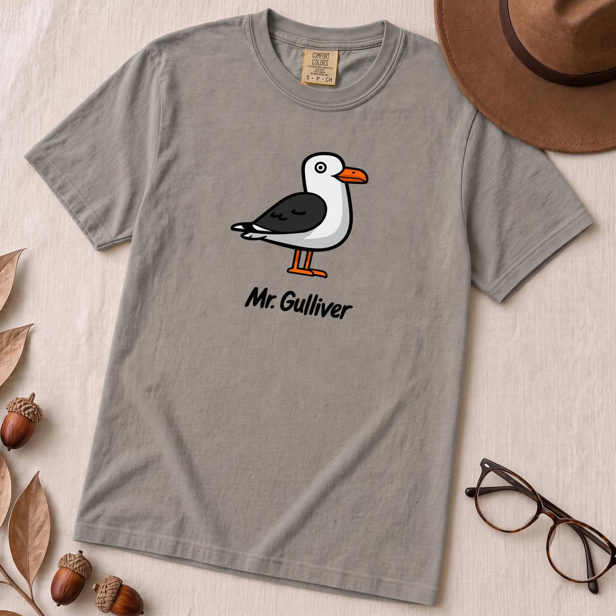 Mr. Gulliver Seagull T-Shirt - Grey unfolded t-shirt mockup