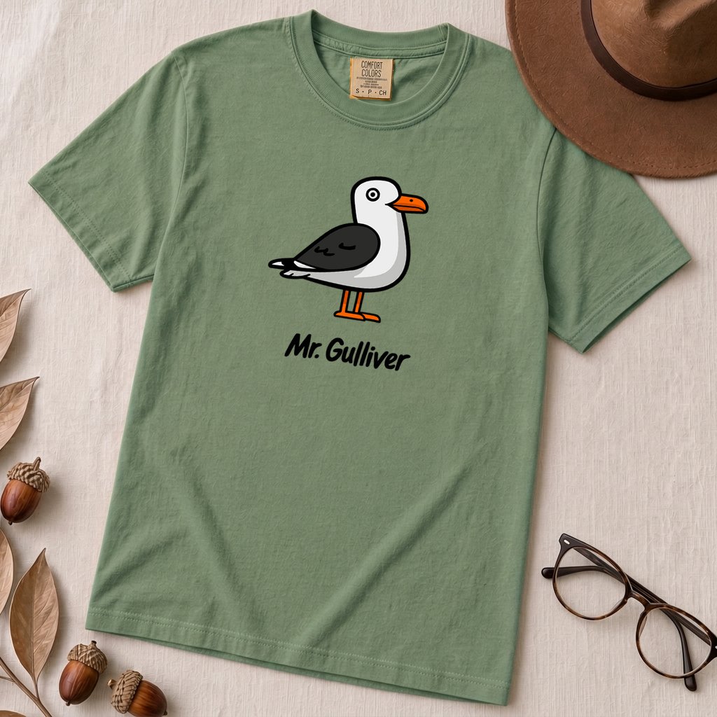 Mr. Gulliver Seagull T-Shirt - Light Green unfolded t-shirt mockup