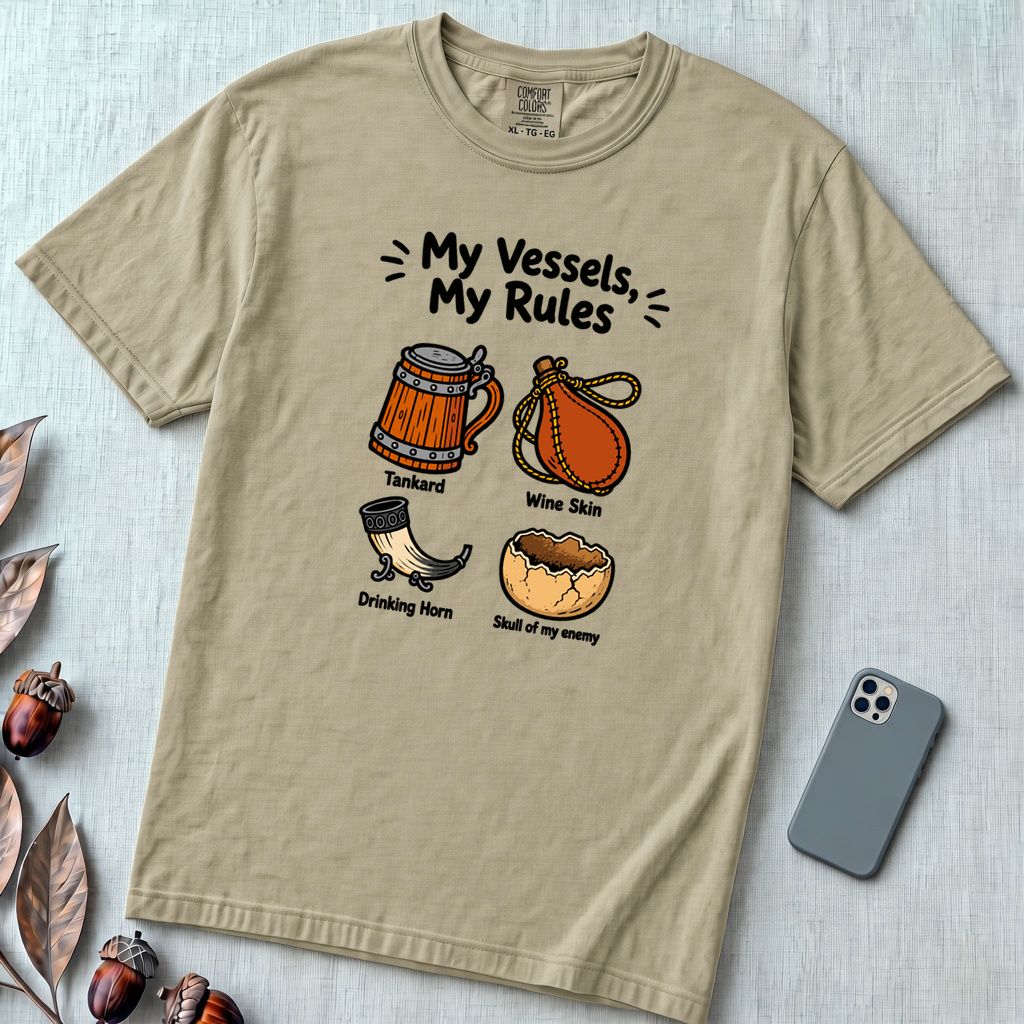 My Vessels My Rules T-Shirt, Viking Humor - Khaki unfolded t-shirt mockup