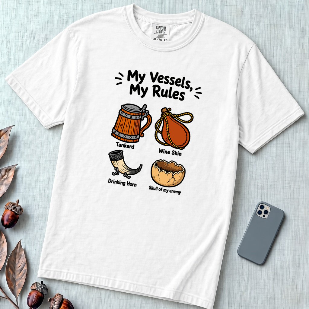 My Vessels My Rules T-Shirt, Viking Humor - White unfolded t-shirt mockup
