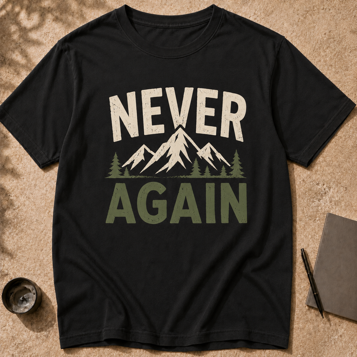 Never Again T-Shirt | Funny Hiking & Mountain Humor
