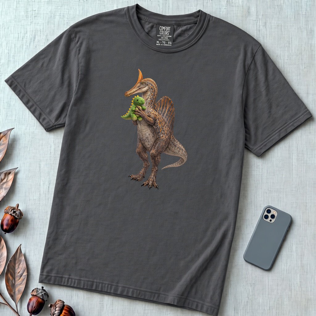 Newly discovered Spinosaurus Mirabilis dinosaur T-Shirt - Graphite unfolded t-shirt mockup