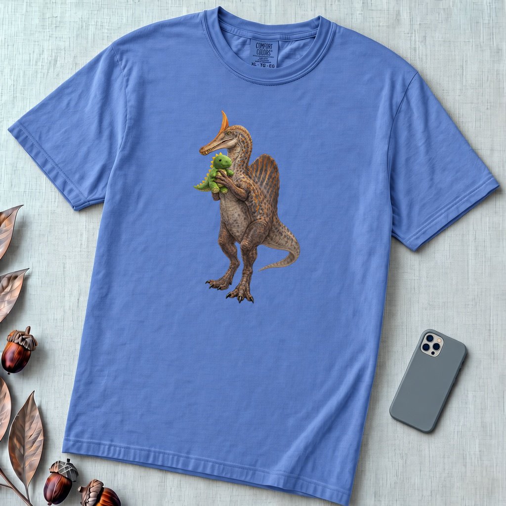 Newly discovered Spinosaurus Mirabilis dinosaur T-Shirt - Mystic Blue unfolded t-shirt mockup