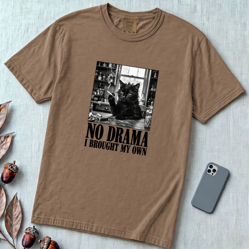 No Drama I Brought My Own Cat T-Shirt - Espresso unfolded t-shirt mockup