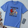 November Born Dragon T-Shirt, Too Hot For Candles - Flo Blue unfolded t-shirt mockup