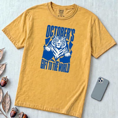 October’s Gift To The World Tiger T-Shirt - Mustard unfolded t-shirt mockup
