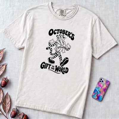 October’s Gift To World, Funny October Birthday T-Shirt - White unfolded t-shirt mockup