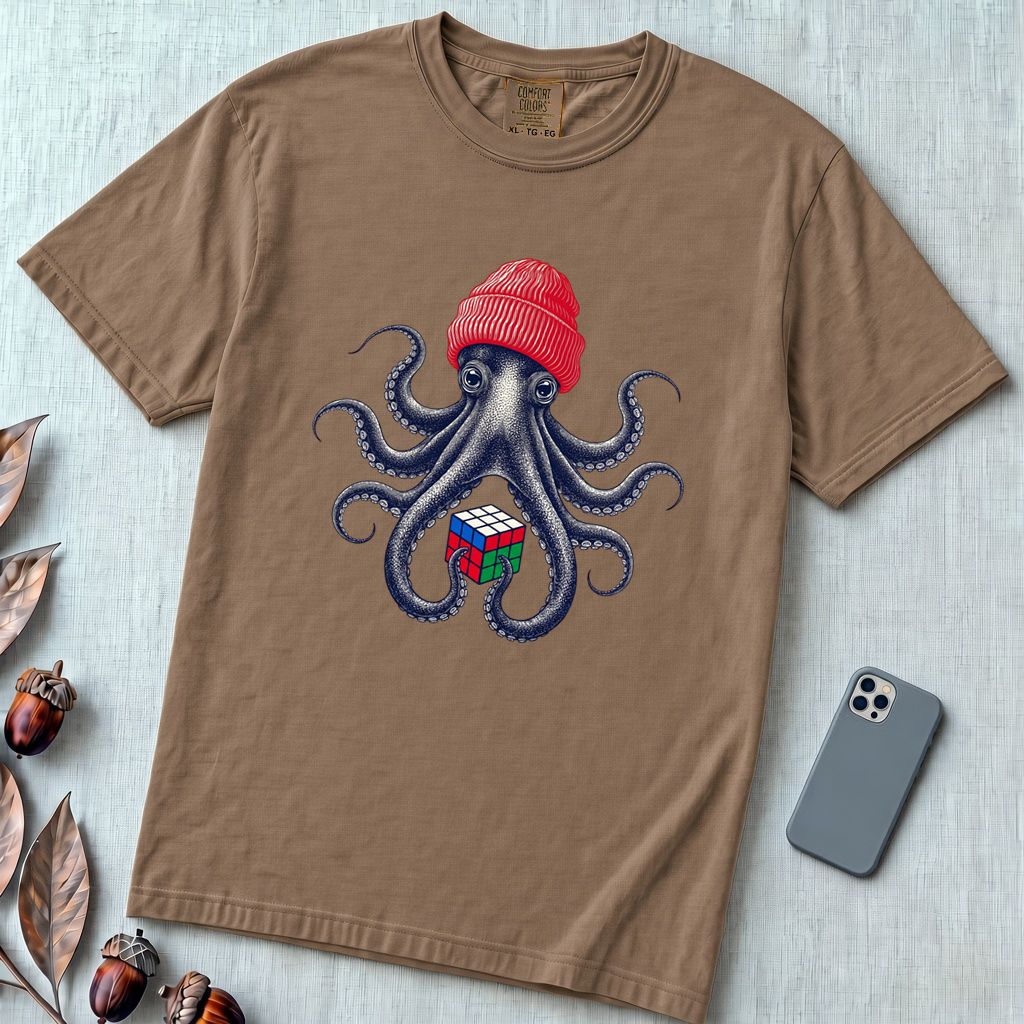 Octopus Rubik's Cube T-Shirt - Espresso unfolded t-shirt mockup