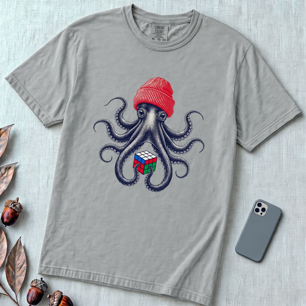 Octopus Rubik's Cube T-Shirt - Granite unfolded t-shirt mockup