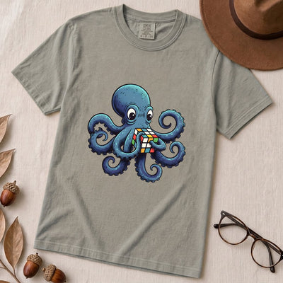 Octopus Solving Rubik's Cube T-Shirt, Funny Nerdy Shirt - Granite unfolded t-shirt mockup