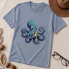 Octopus Solving Rubik's Cube T-Shirt, Funny Nerdy Shirt - Washed Denim unfolded t-shirt mockup