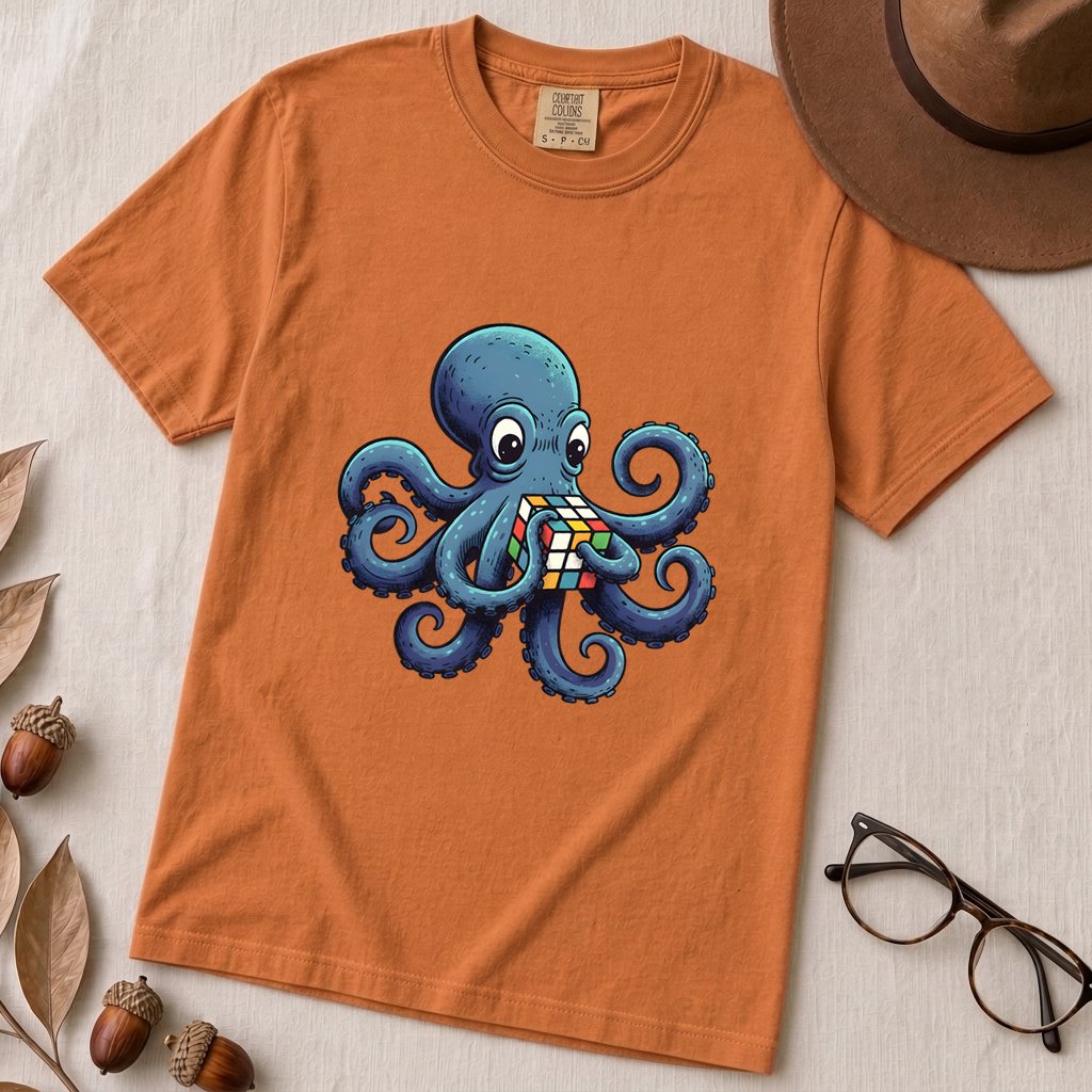 Octopus Solving Rubik's Cube T-Shirt, Funny Nerdy Shirt - Yam unfolded t-shirt mockup