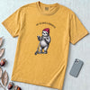 Off to Cause a Kerfuffle — Funny Sloth Scooter T-Shirt - Mustard unfolded t-shirt mockup