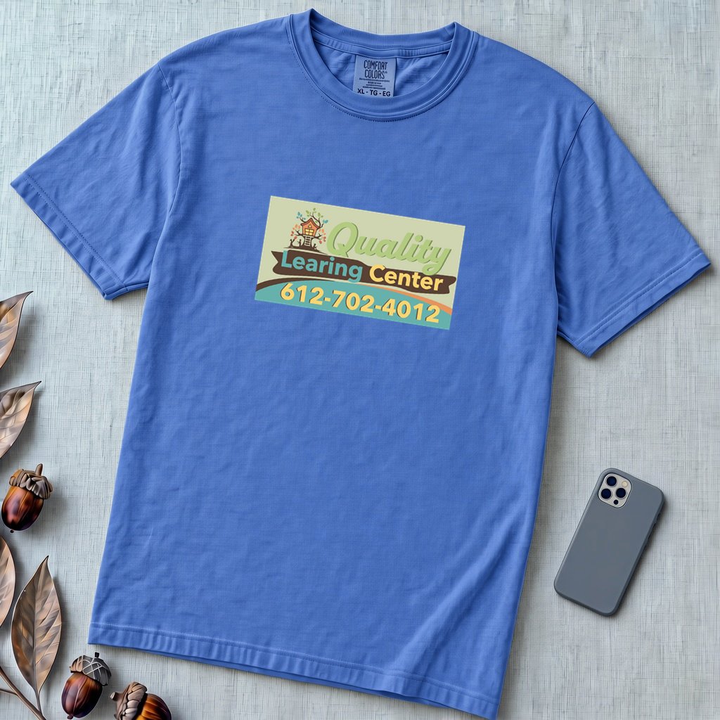 Original Minnesota Meme Shirt, Quality Learing Center Tee - Flo Blue unfolded t-shirt mockup