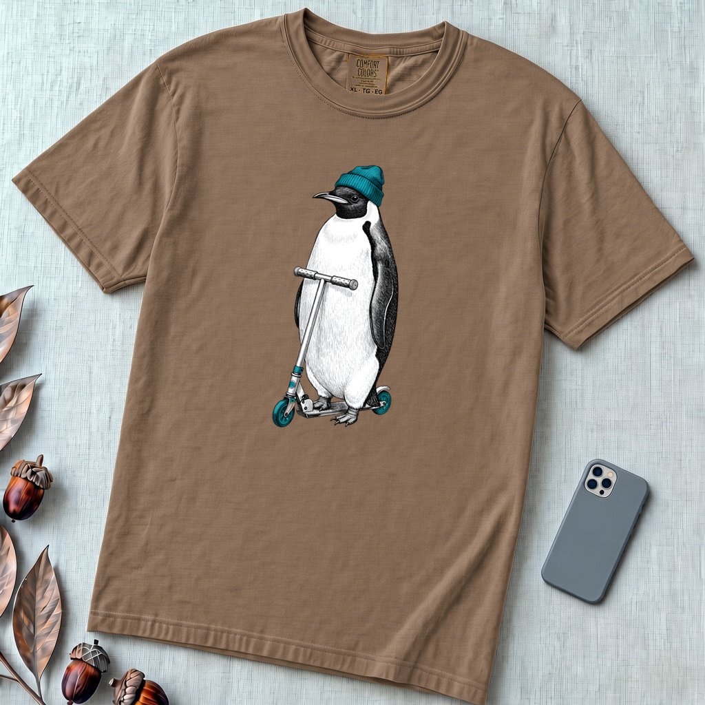 Original Penguin T-Shirt - Ride The Kick Scooter Tee - Espresso unfolded t-shirt mockup