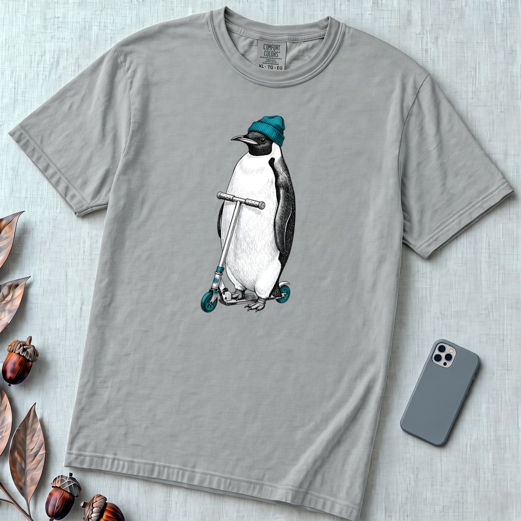 Original Penguin T-Shirt - Ride The Kick Scooter Tee - Granite unfolded t-shirt mockup