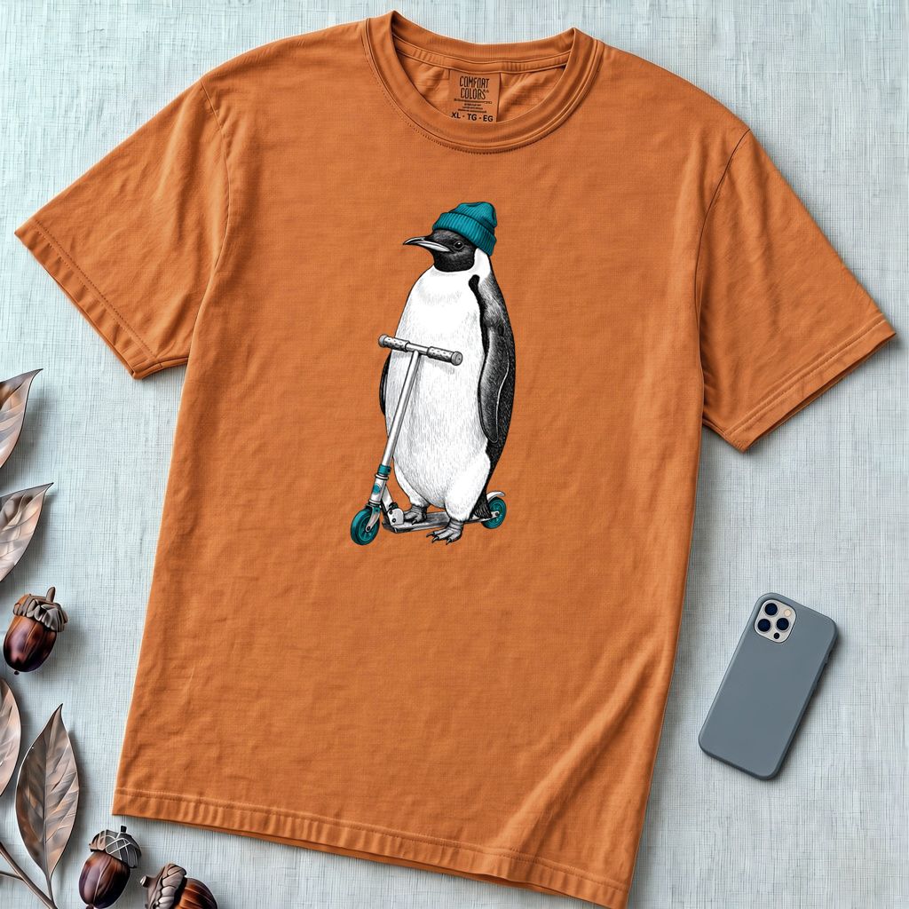 Original Penguin T-Shirt - Ride The Kick Scooter Tee - Yam unfolded t-shirt mockup