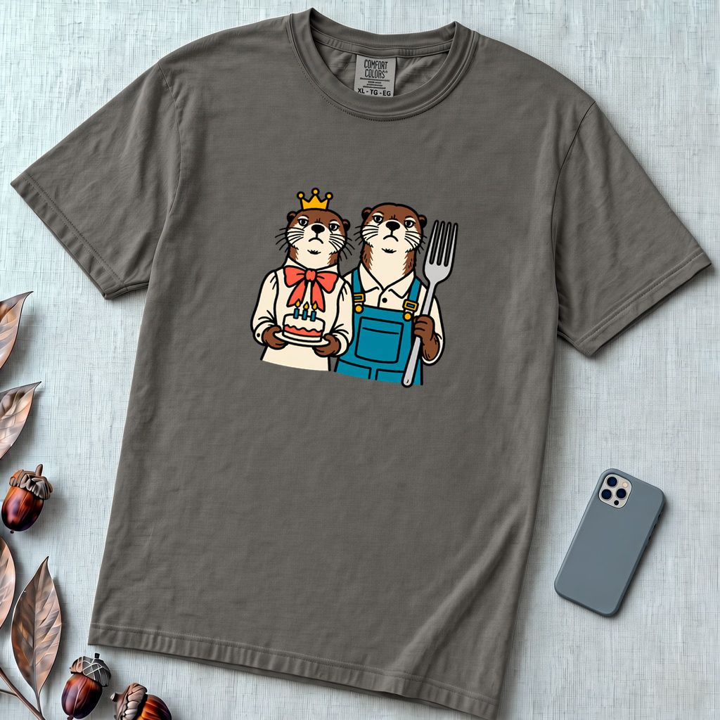 Otter Birthday Cake T-Shirt, Classic Painting Parody T-Shirt - Pepper unfolded t-shirt mockup